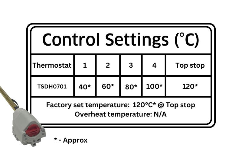 tsdr0701 high temperature single function rod thermostat control settings table